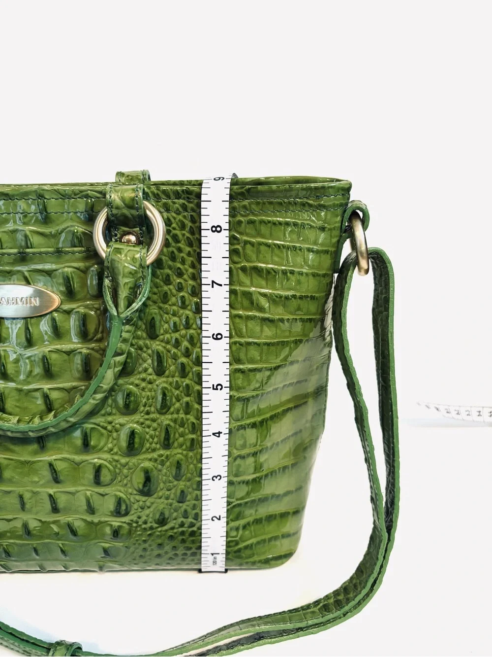 Rare New Brahmin Mini Alden Pistachio Glossy Leather Melbourne Croc Green NWT